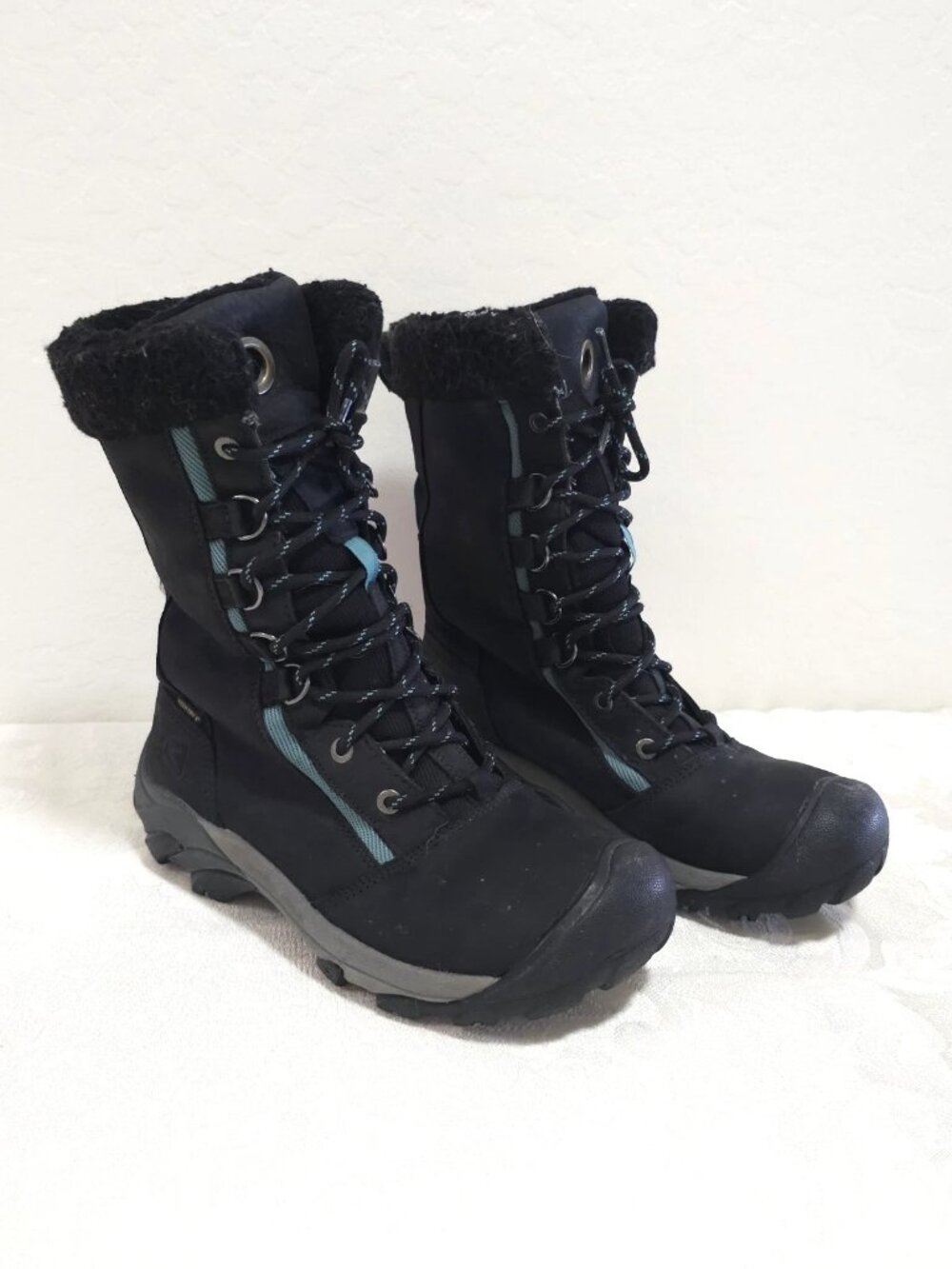 Women KEEN Dry Warm 6.5 200 Gram Insulation Snow Hiking Boots Black Teal Lace Up